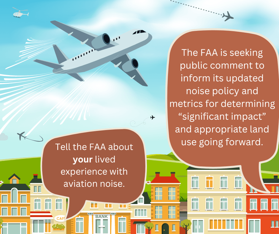 Airplanes and helicopters flying over a town streetscape 