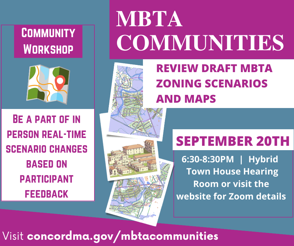 September 20th MBTA meeting Maps and town scapes on a blue and magenta backgroud
