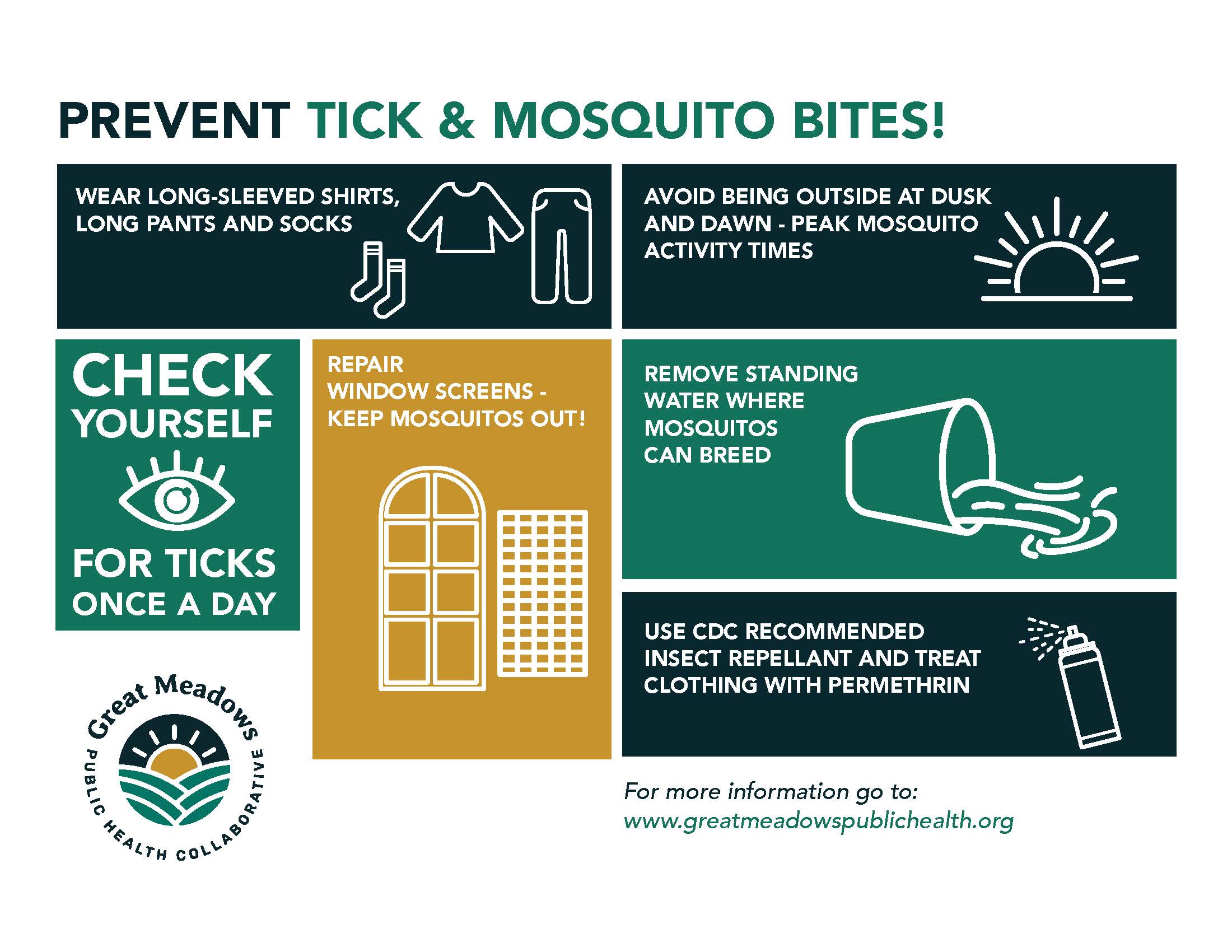 Graphic on preventing Tick and Mosquito bites from the Great Meadow Health Collaborative