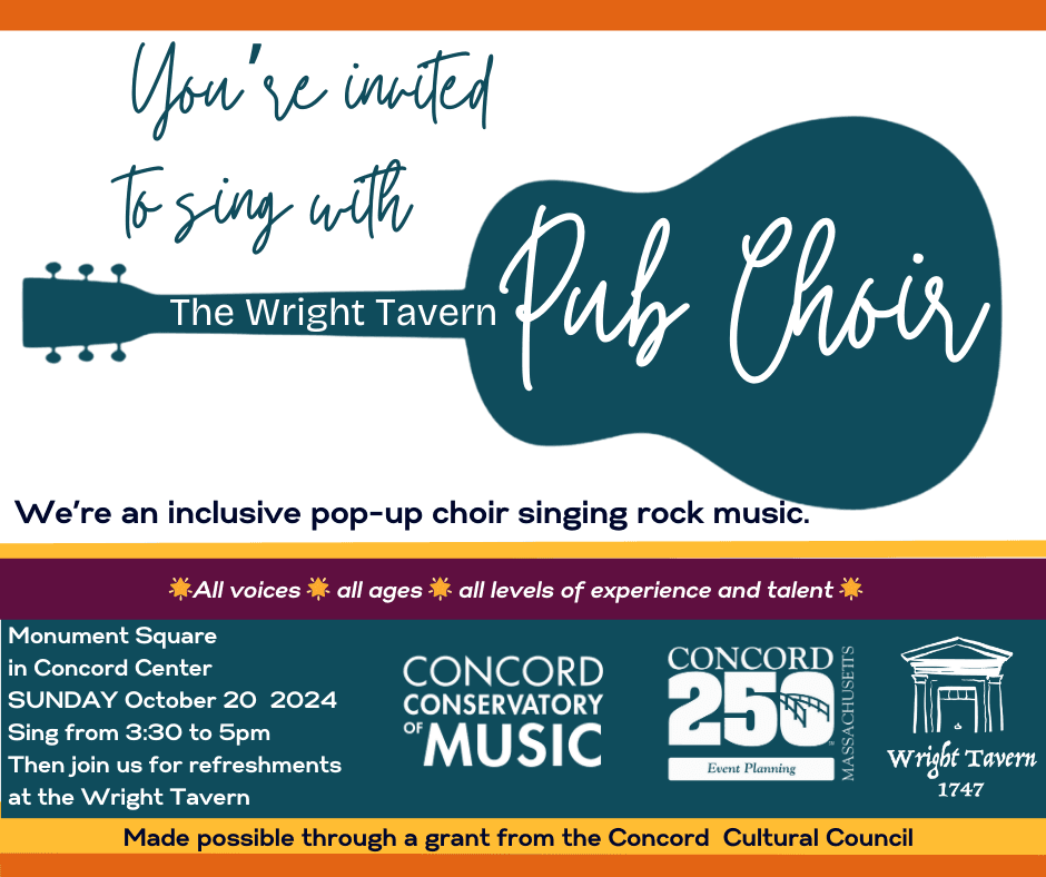 Wright Tavern Pub Choir Sing on Sunday, Oct. 20 at 3:30 pm at Monument Sq.