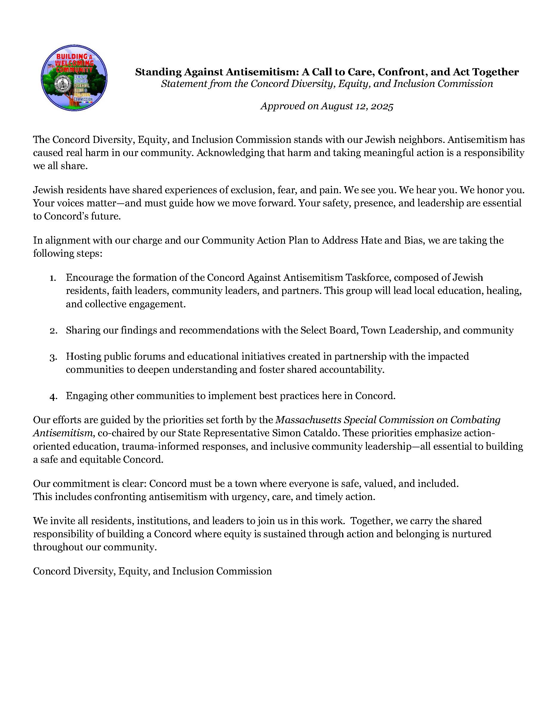 DEI Antisemitism Statement 8.12.25
