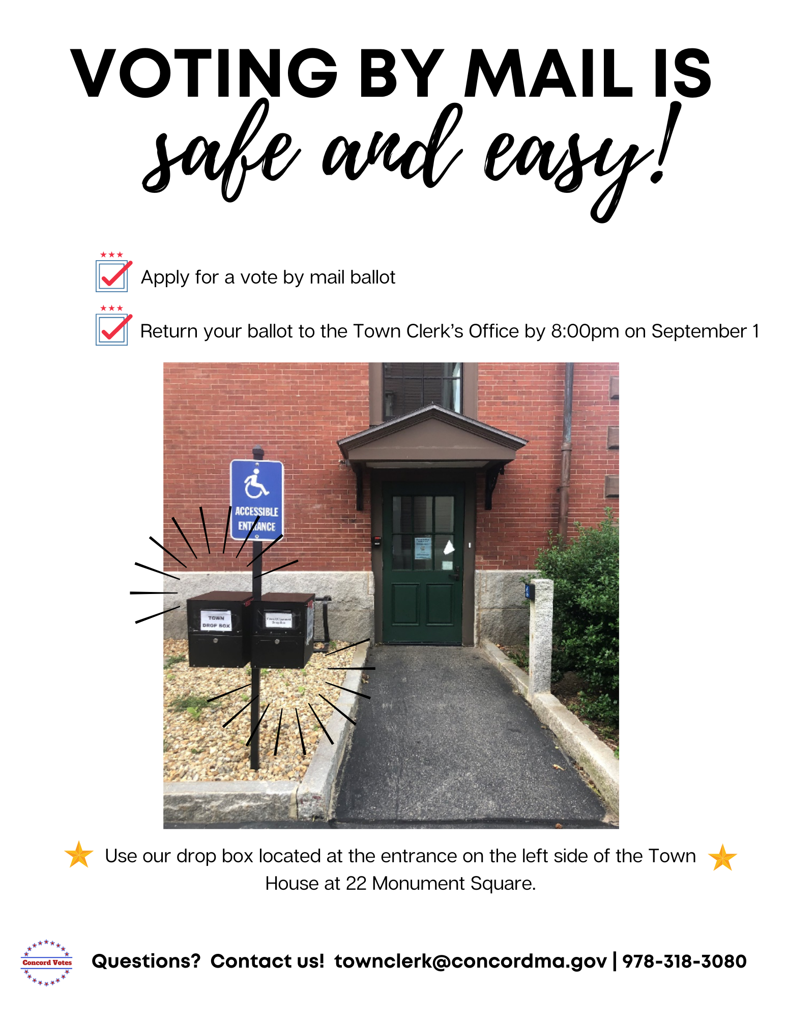 September 1, 2020 State Primary Reminders, Vote by Mail is Safe, ballot box on side of town house